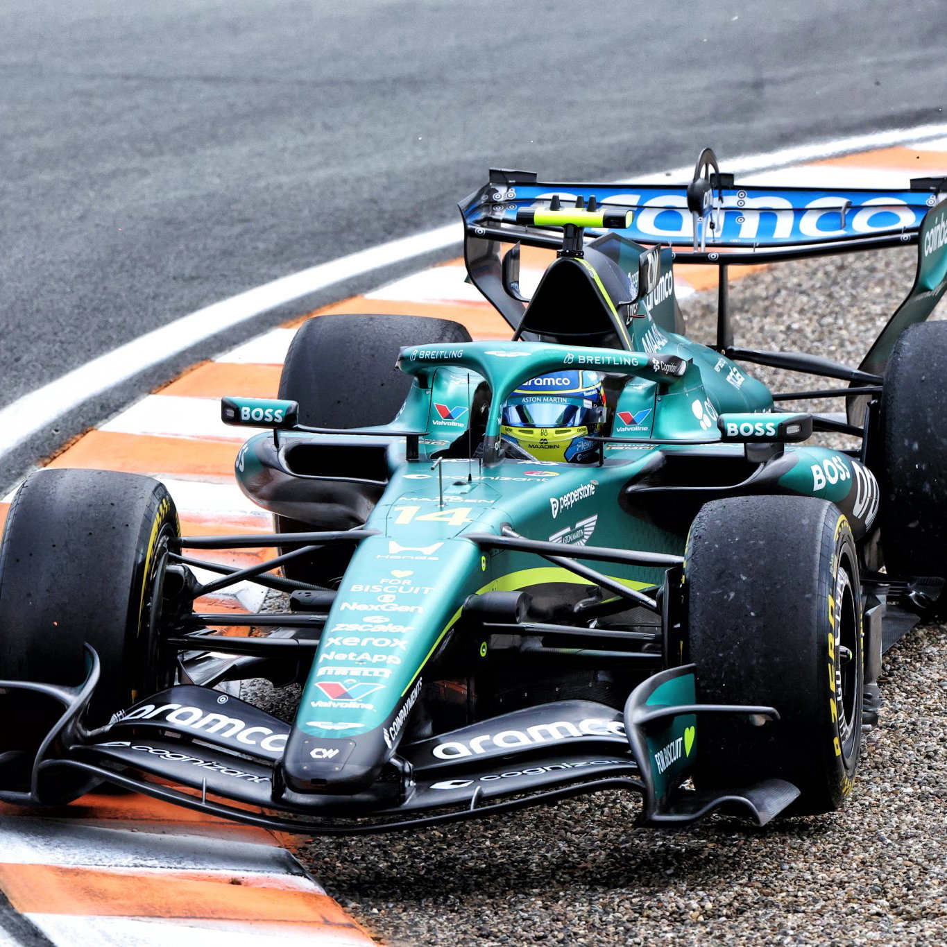 Alonso also took a trip through the gravel at Turn 12
