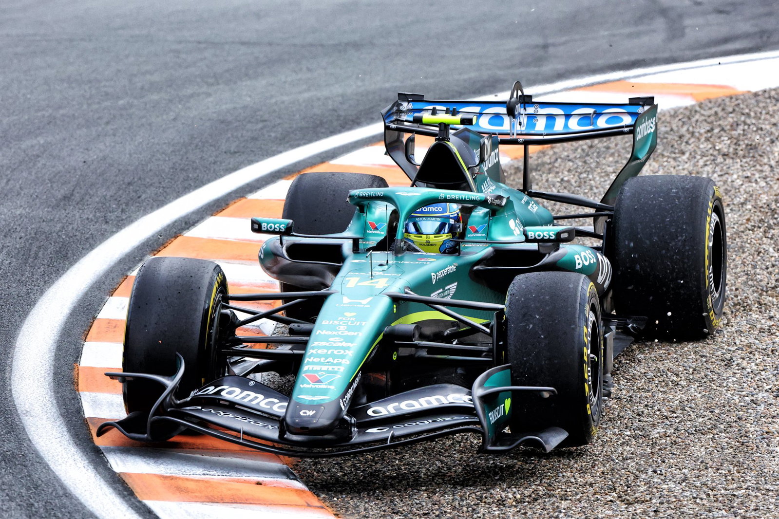 Alonso also took a trip through the gravel at Turn 12