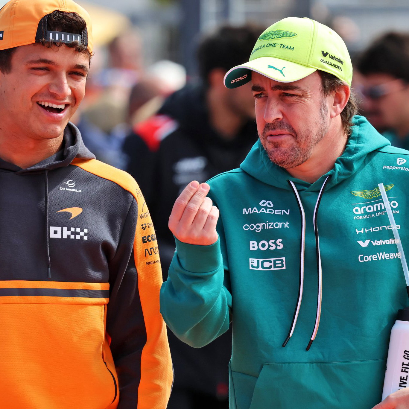 Alonso and Norris in discussion in Zandvoort