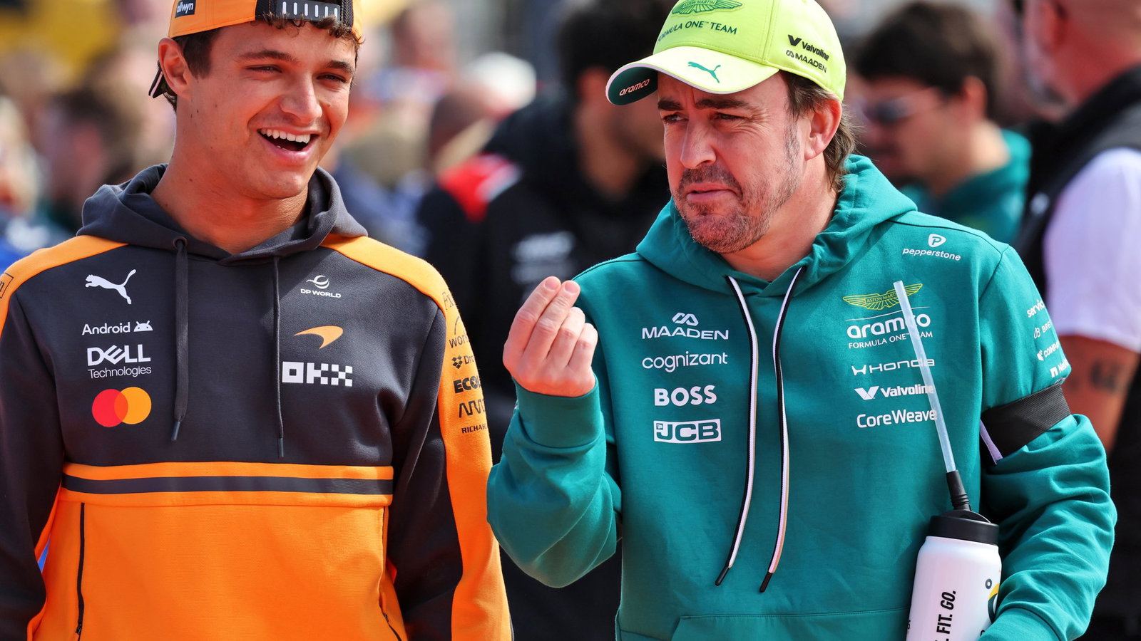 Alonso and Norris in discussion in Zandvoort