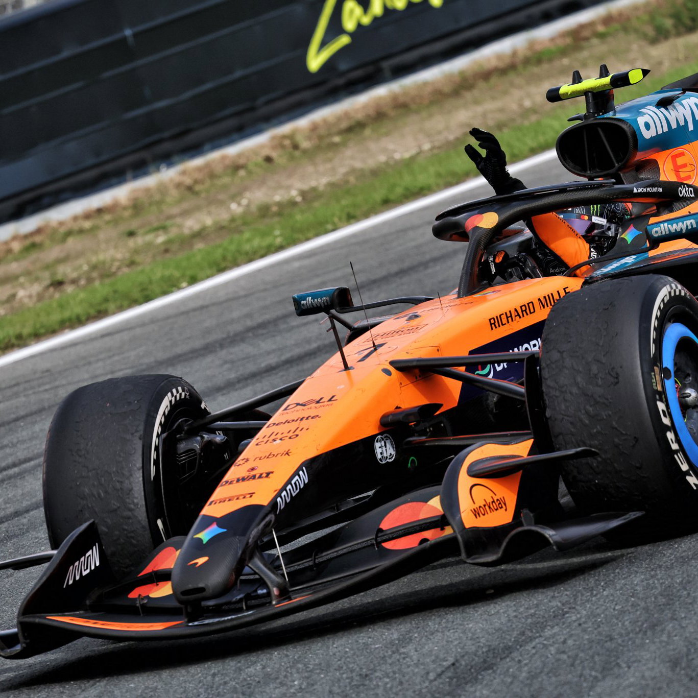 Lando Norris celebrates his Dutch GP win