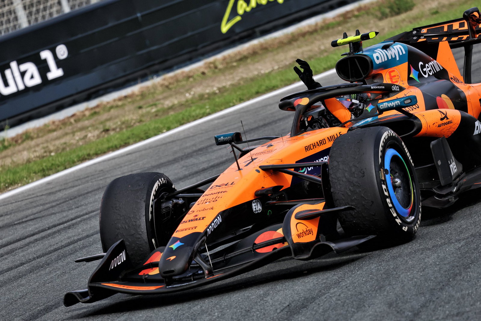 Lando Norris celebrates his Dutch GP win