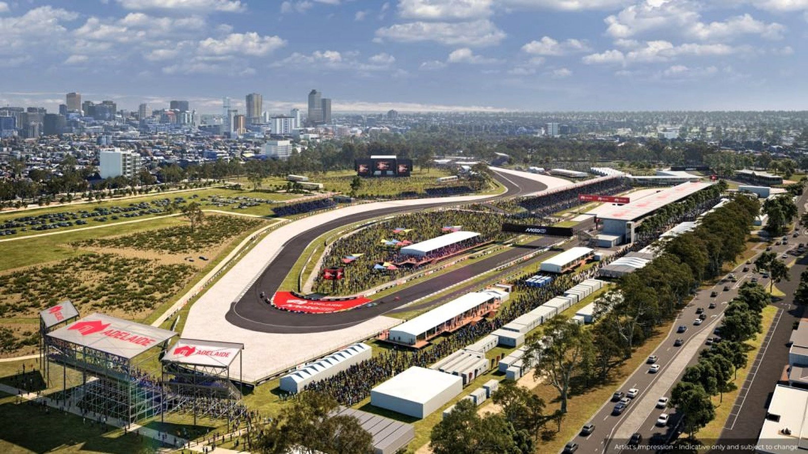 Virtual view of the proposed Adelaide MotoGP circuit (The latest Adelaide MotoGP layout (Government of South Australia).