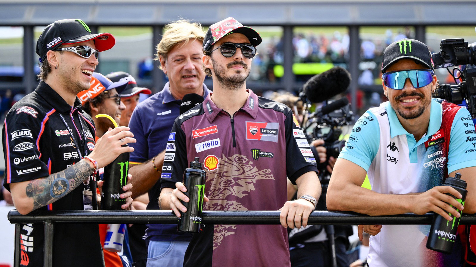 Morbidelli with fellow VR46 Academy riders Pecco Bagnaia and Marco Bezzecchi.