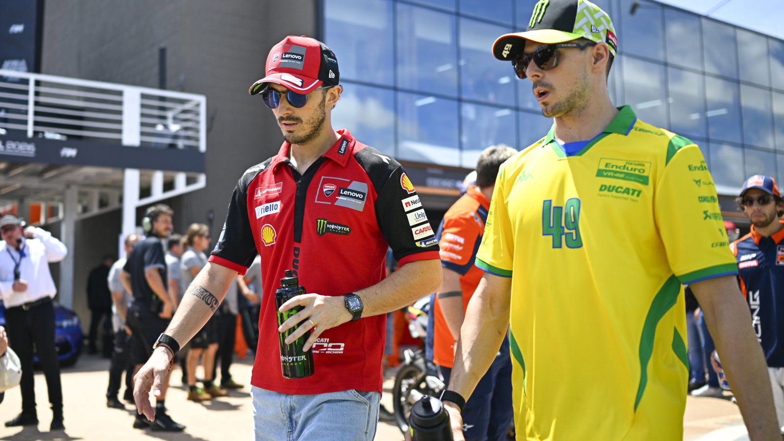 Francesco Bagnaia & Fabio Di Giannantonio, 2026 MotoGP Brazilian Grand Prix, pre-race. Credit: Gold and Goose.