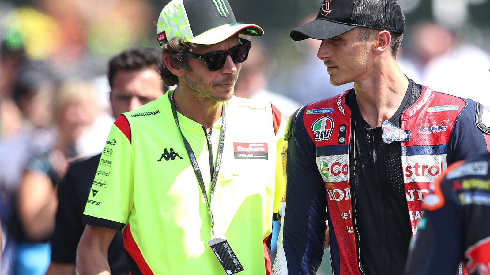 Luca Marini speaks to Valentino Rossi at the 2026 MotoGP Czech Grand Prix. Credit: Gold and Goose.