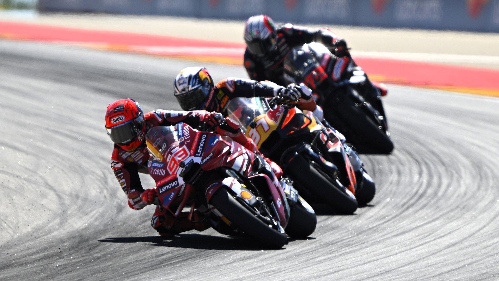 Marc Marquez, Pedro Acosta, Marco Bezzecchi, 2026 Aragon MotoGP.