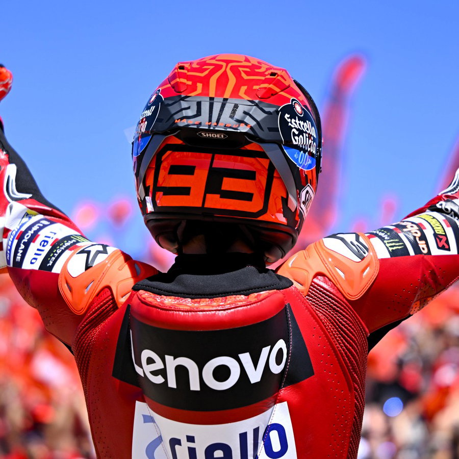 Marc Marquez celebrates victory at Aragon.