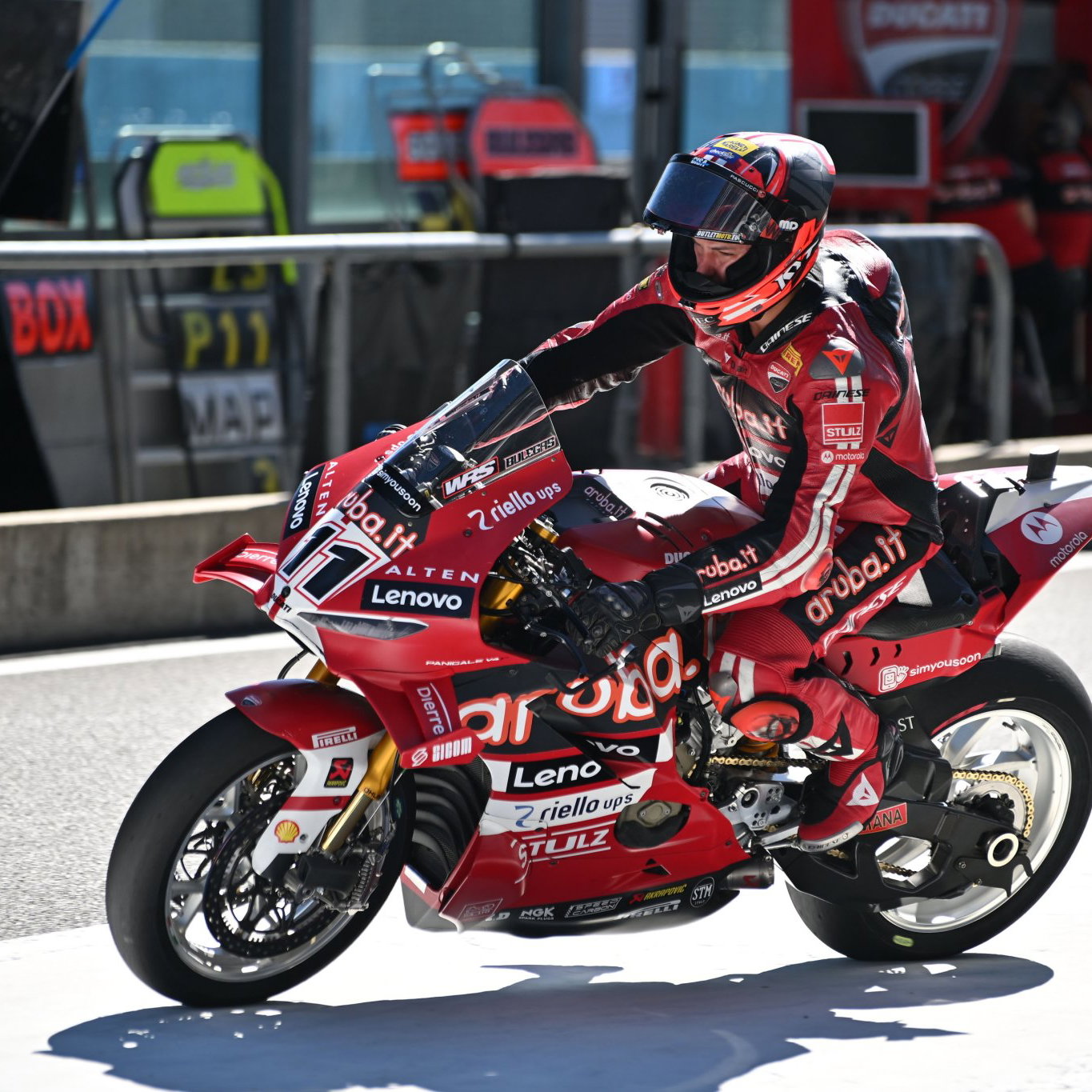 Nicolo Bulega, 2026 French WorldSBK, leaving pit box. Credit: Gold and Goose.