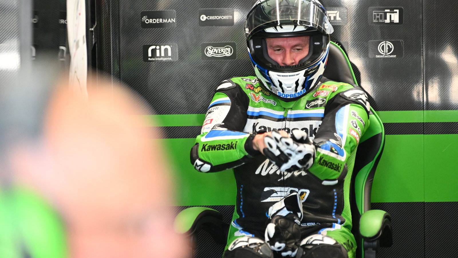 Garrett Gerloff in the pits at the French WorldSBK, where he was seventh in Race 2.