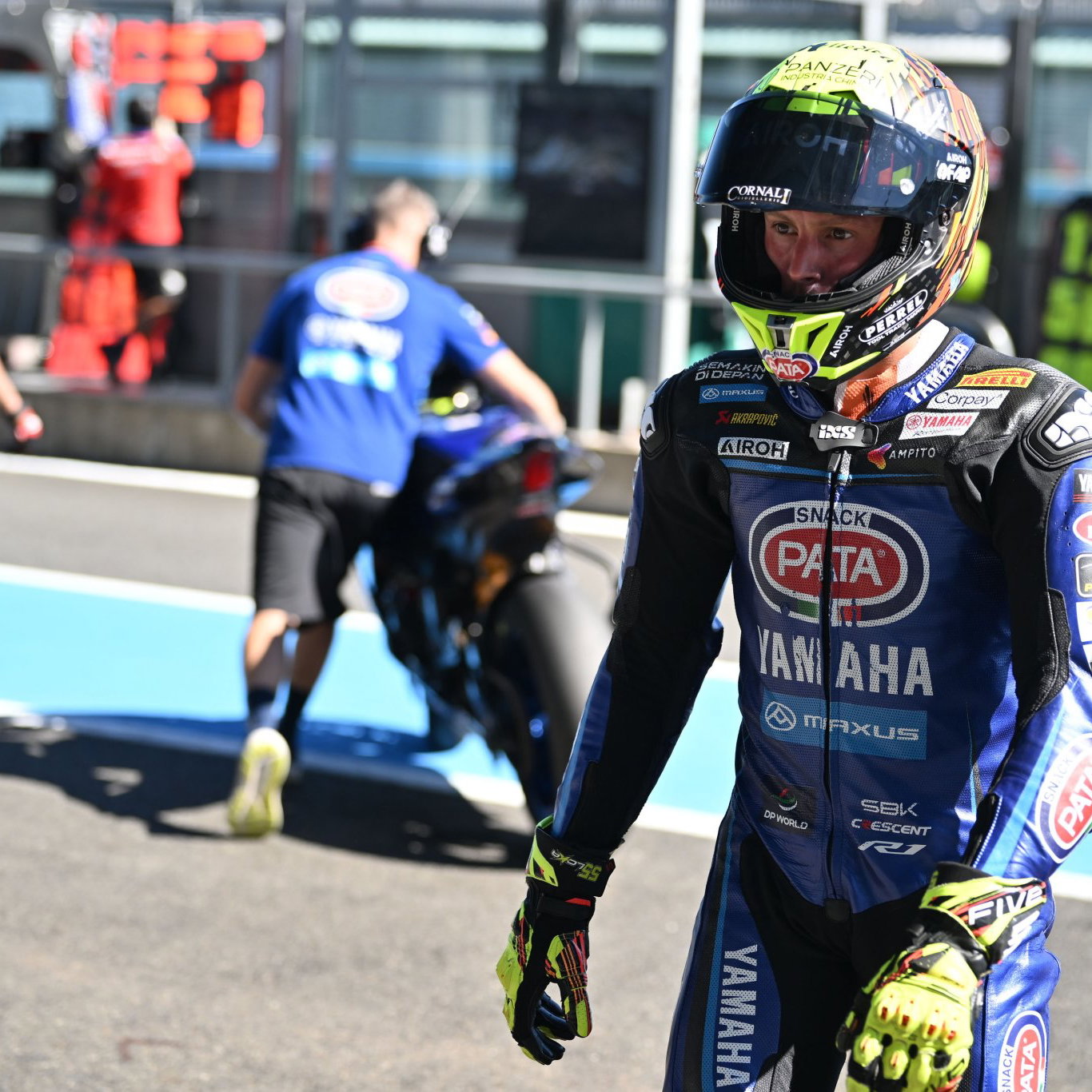 Andrea Locatelli, 2026 French WorldSBK, entering pit box. Credit: Gold and Goose.