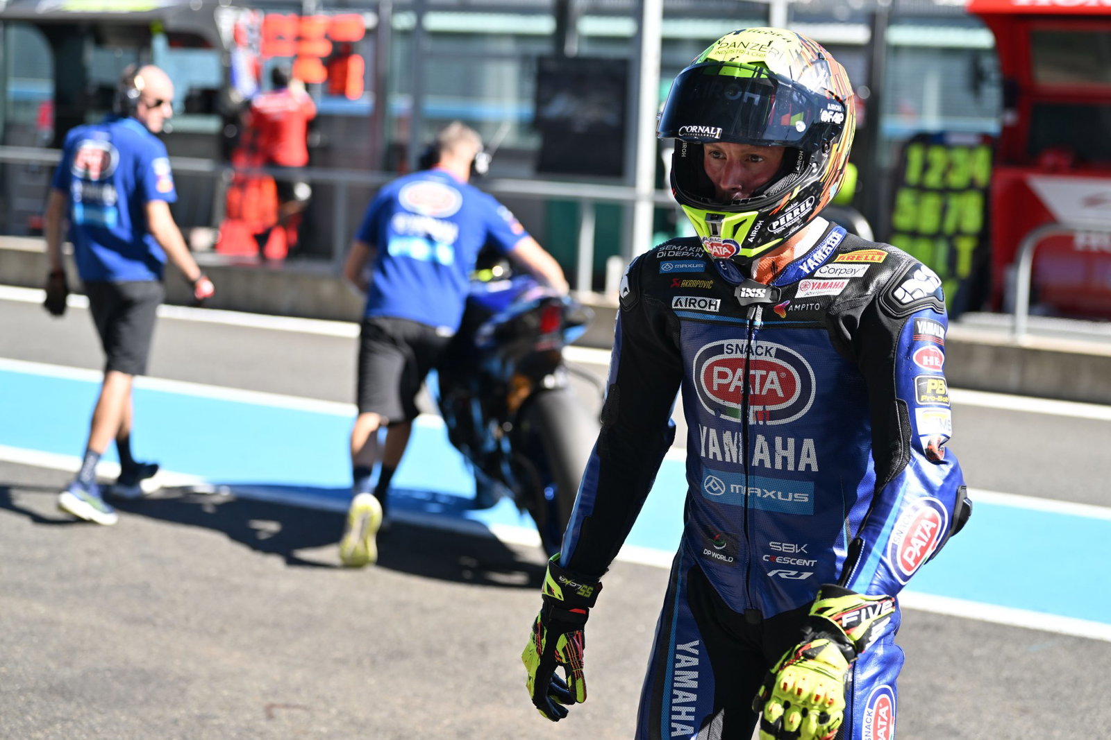 Andrea Locatelli, 2026 French WorldSBK, entering pit box. Credit: Gold and Goose.