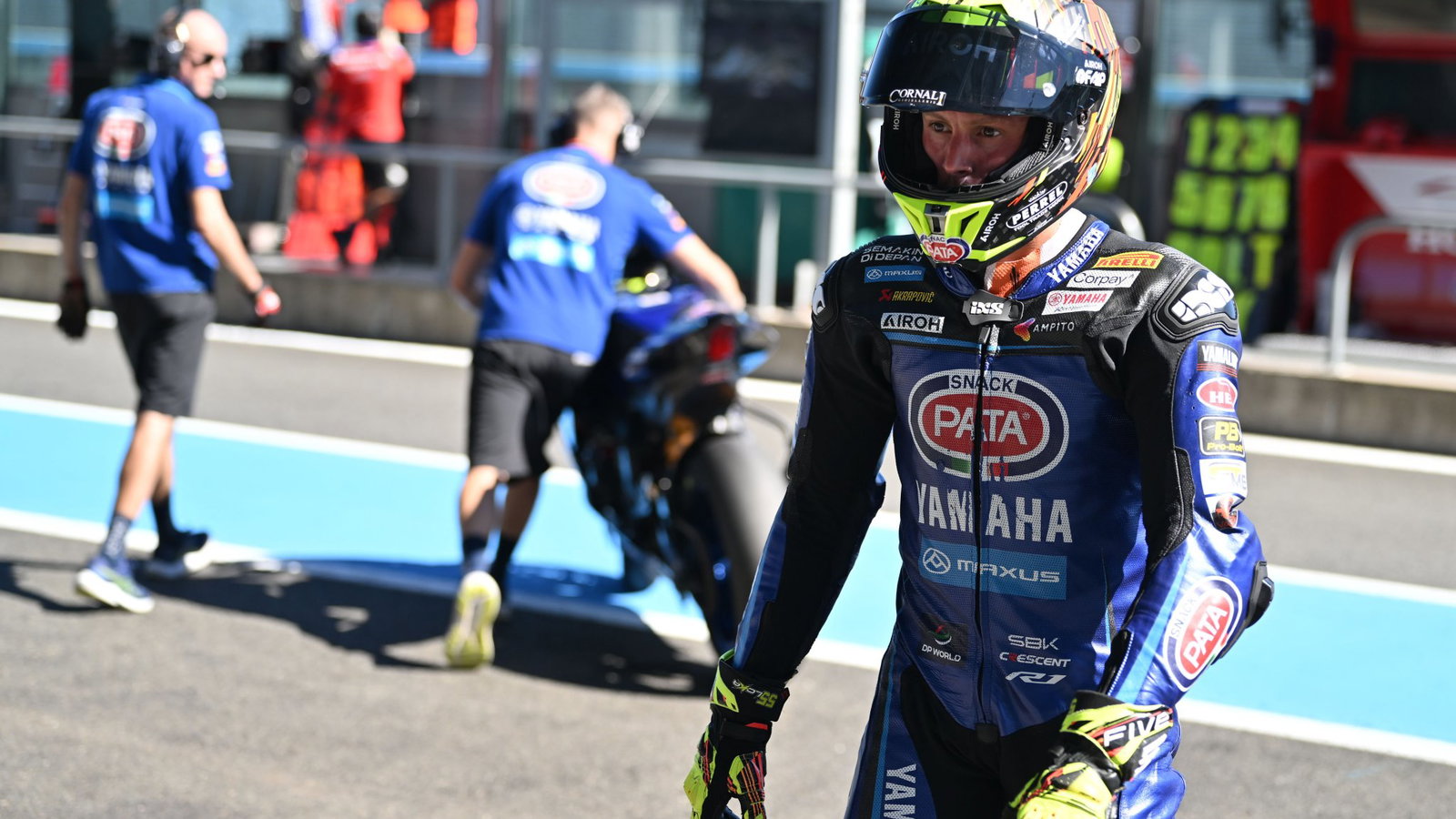 Andrea Locatelli, 2026 French WorldSBK, entering pit box. Credit: Gold and Goose.