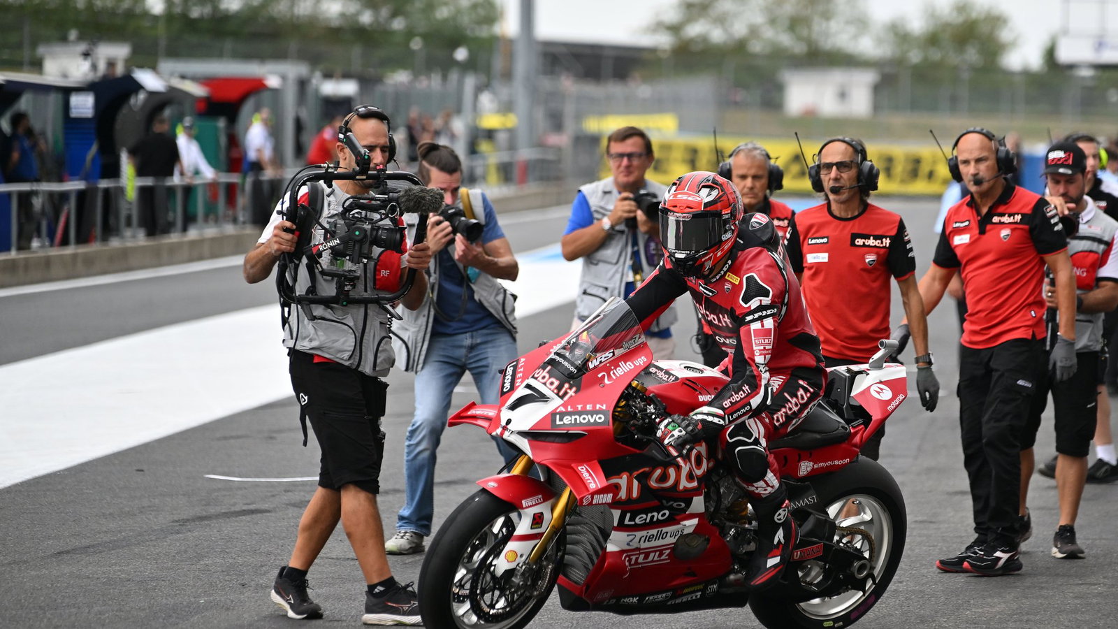 Iker Lecuona leaves the pits at the French WorldSBK, where he finished second in a red-flagged Race 1.