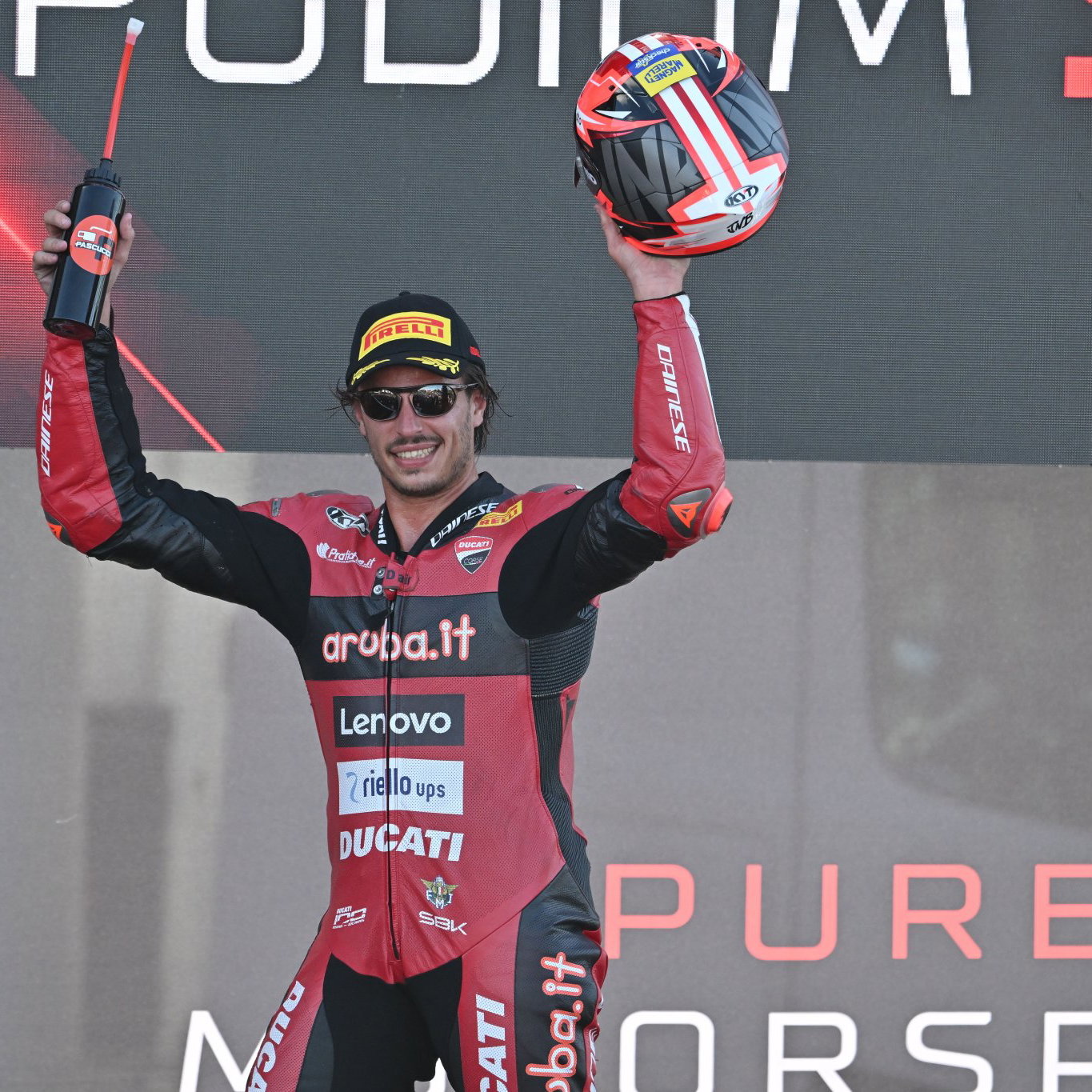 Nicolo Bulega, 2026 French WorldSBK, podium. Credit: Gold and Goose.
