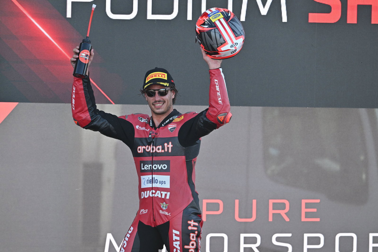 Nicolo Bulega, 2026 French WorldSBK, podium. Credit: Gold and Goose.