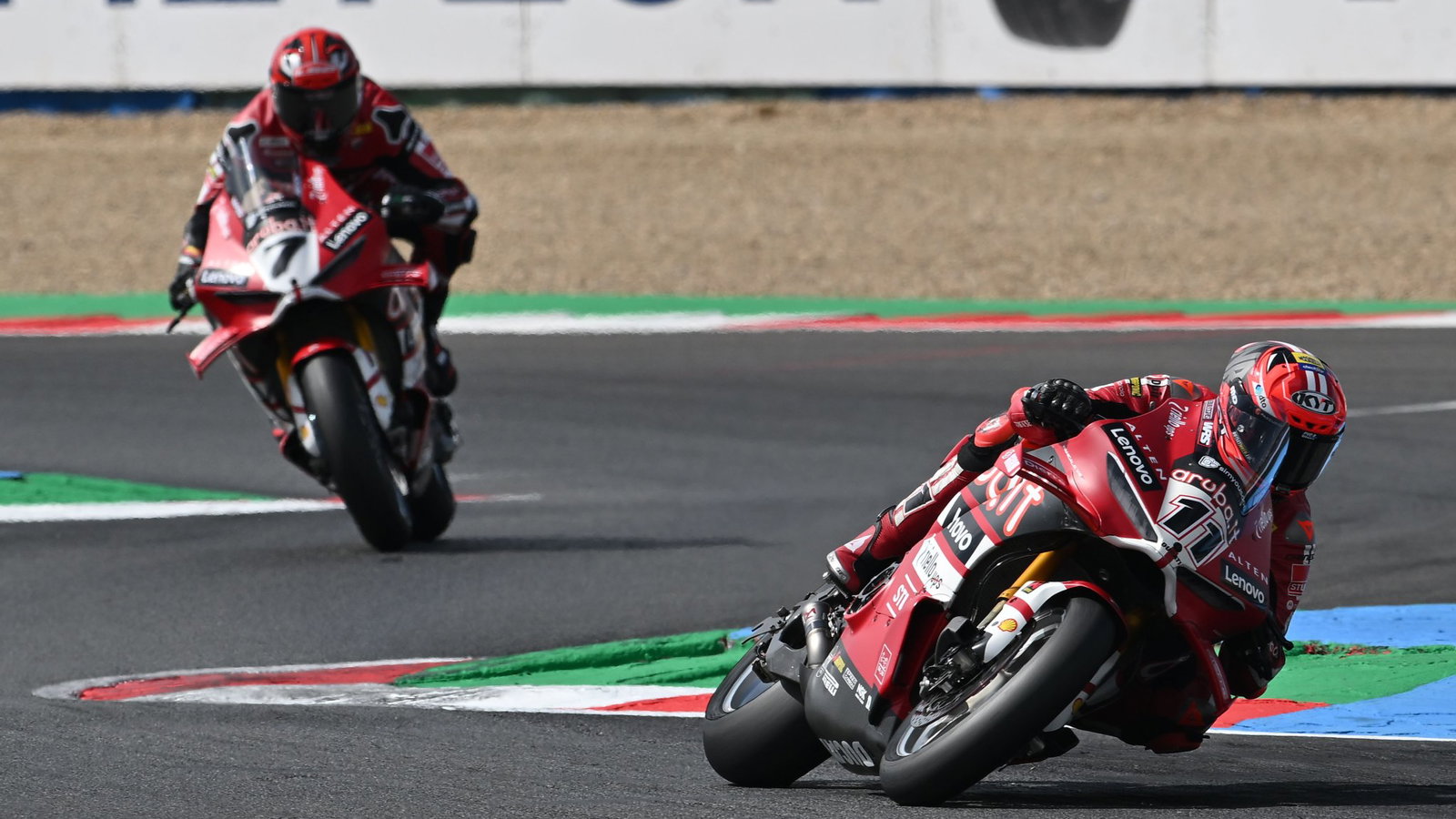 Nicolo Bulega leads Iker Lecuona, 2026 French WorldSBK. Credit: Gold and Goose.