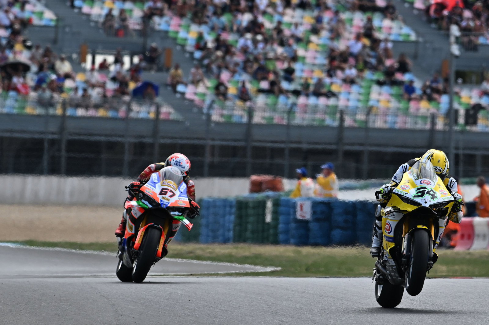 Lorenzo Baldassarri leads Alberto Surra, 2026 French WorldSBK. Credit: Gold and Goose.