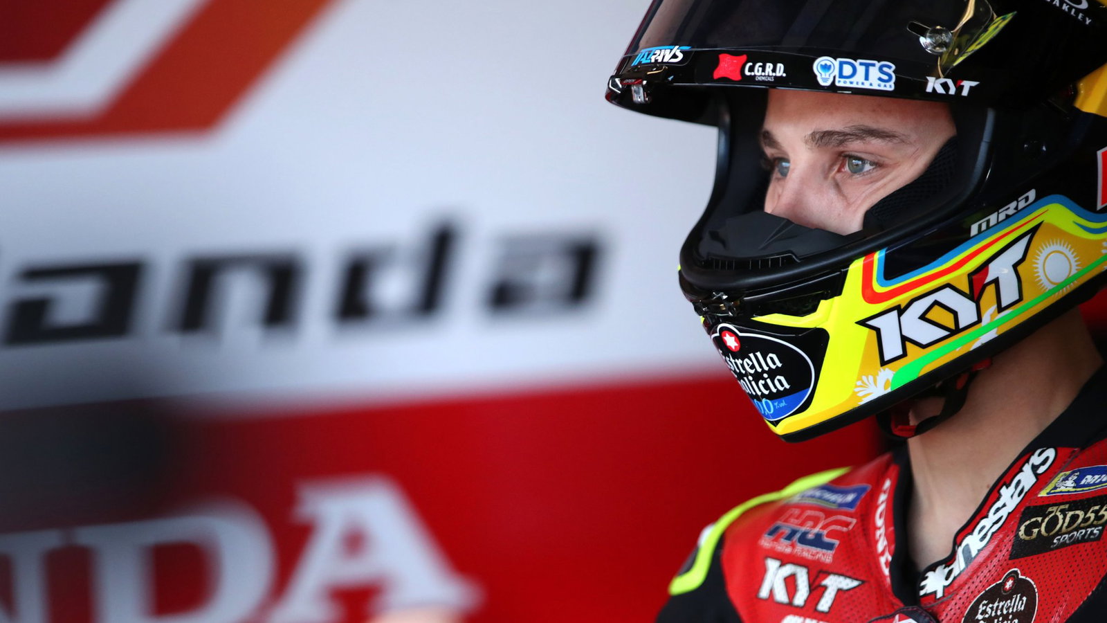 Diogo Moreira in the pits at the San Marino MotoGP, where he'd crash out on lap three.