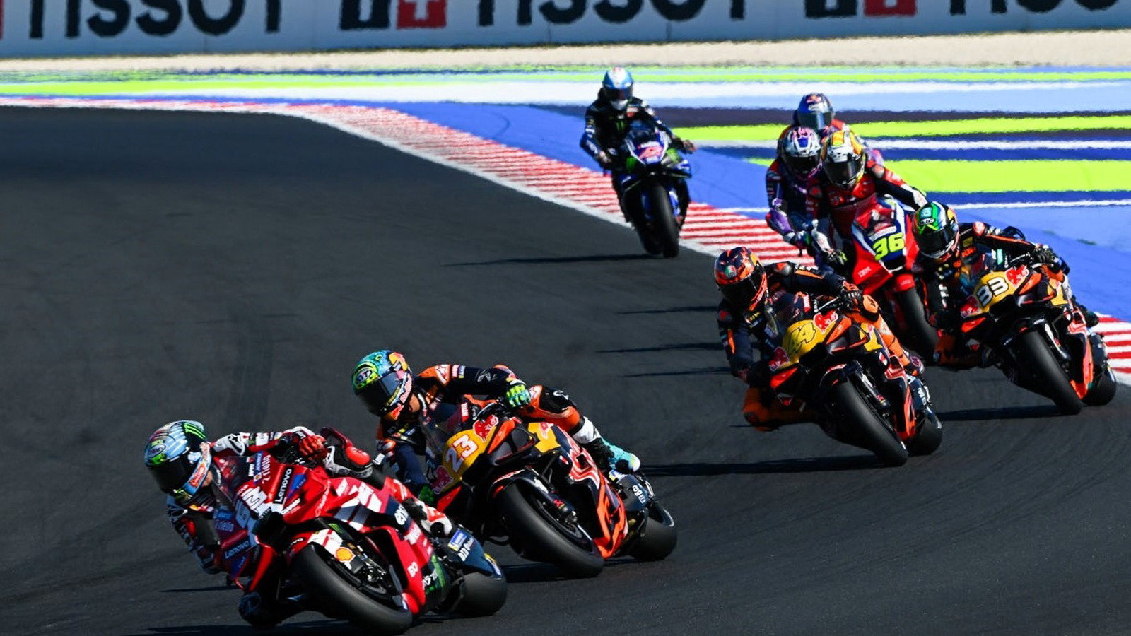 Riders queued up behind Bagnaia in the Misano Sprint.