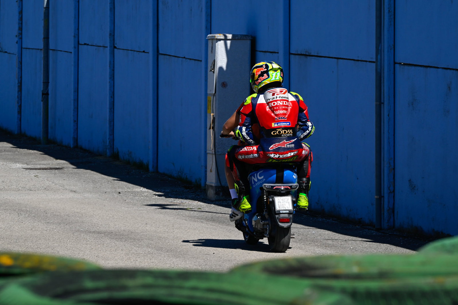 Diogo Moreira rides back to the pits after crashing in the 2026 MotoGP San Marino Grand Prix. Credit: Gold and Goose.