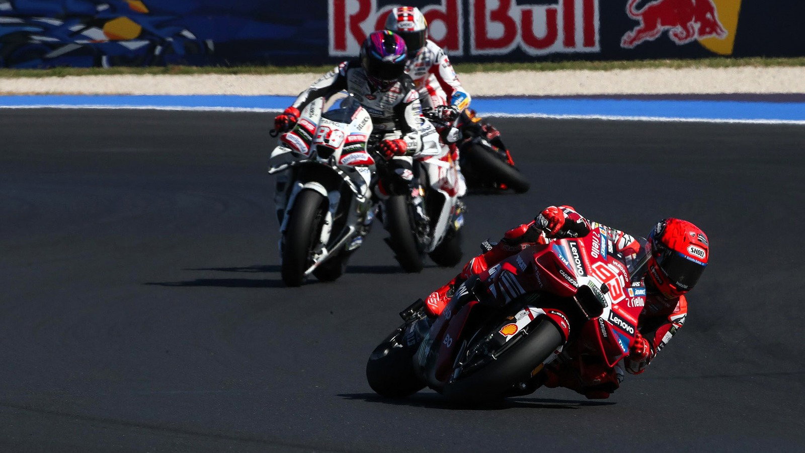 Marc Marquez leads, 2026 Misano MotoGP. 