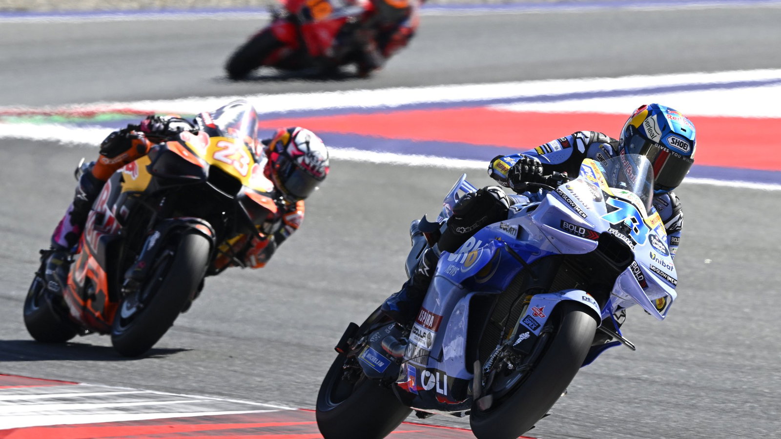 Alex Marquez leads Enea Bastianini, 2026 MotoGP Austrian Grand Prix. Credit: Gold and Goose.