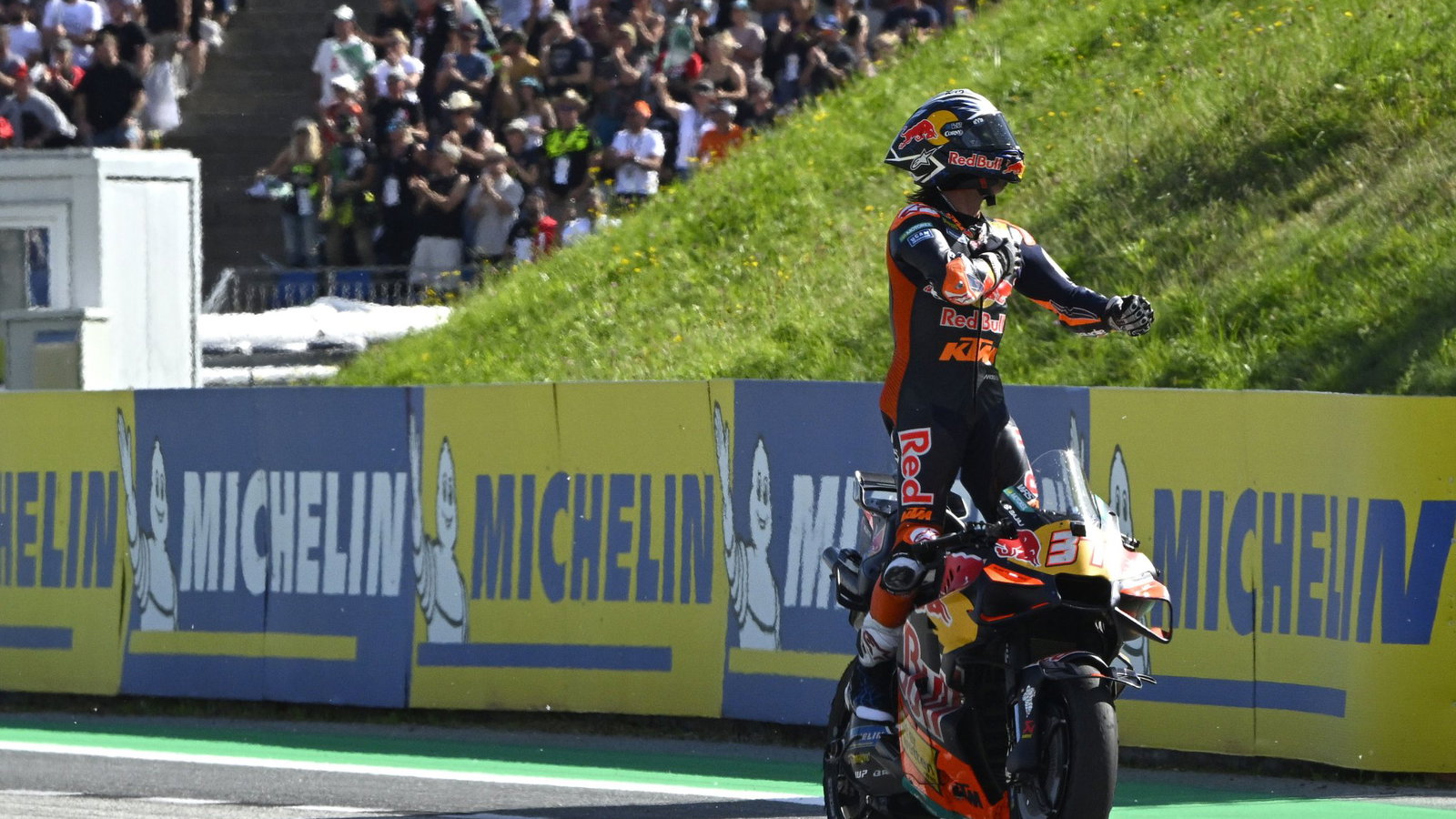 Pedro Acosta celebrates after winning 2026 Austrian MotoGP.