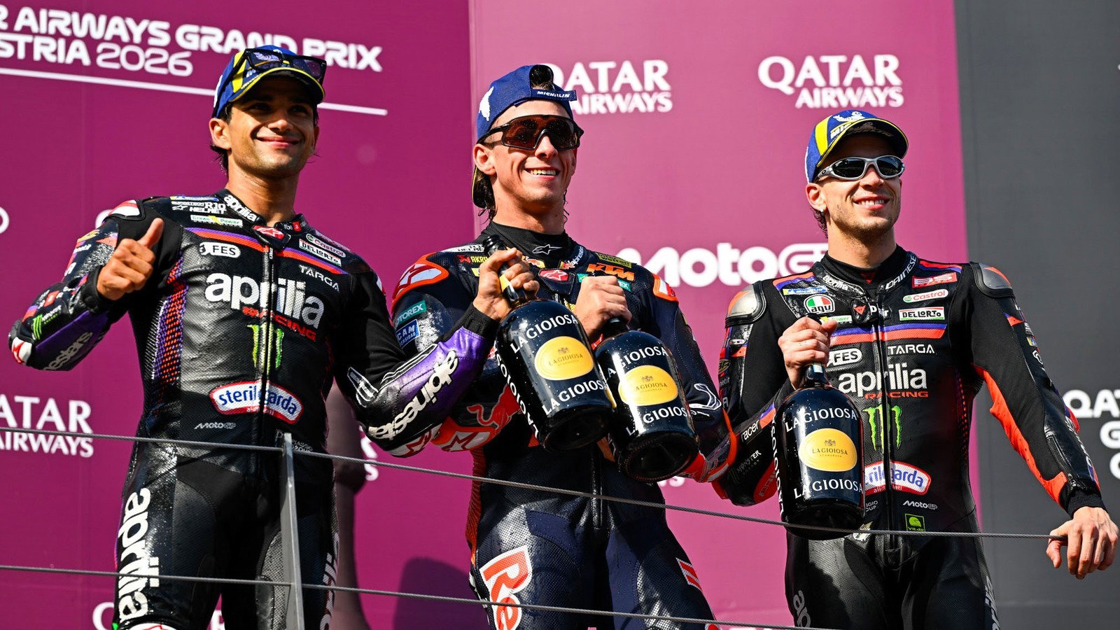 Bezzecchi and Martin join first time winner Pedro Acosta on the Red Bull Ring podium.