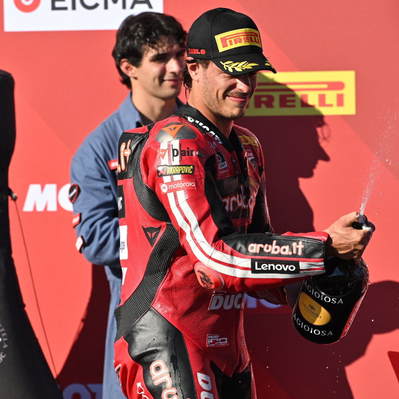 Nicolo Bulega, 2026 Italian WorldSBK, podium. Credit: Gold and Goose.