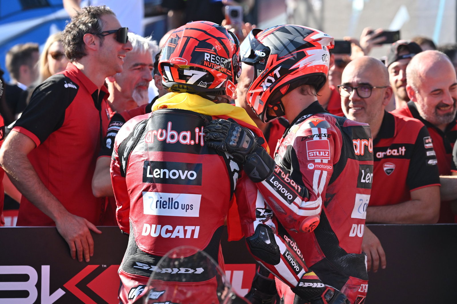 Iker Lecuona & Nicolo Bulega, 2026 Italian WorldSBK, parc ferme. Credit: Gold and Goose.
