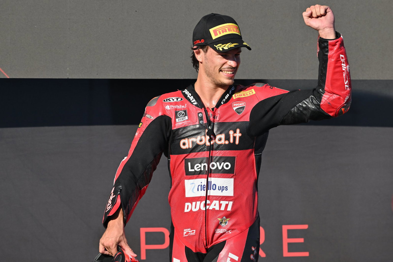 Nicolo Bulega, 2026 Italian WorldSBK, podium. Credit: Gold and Goose.