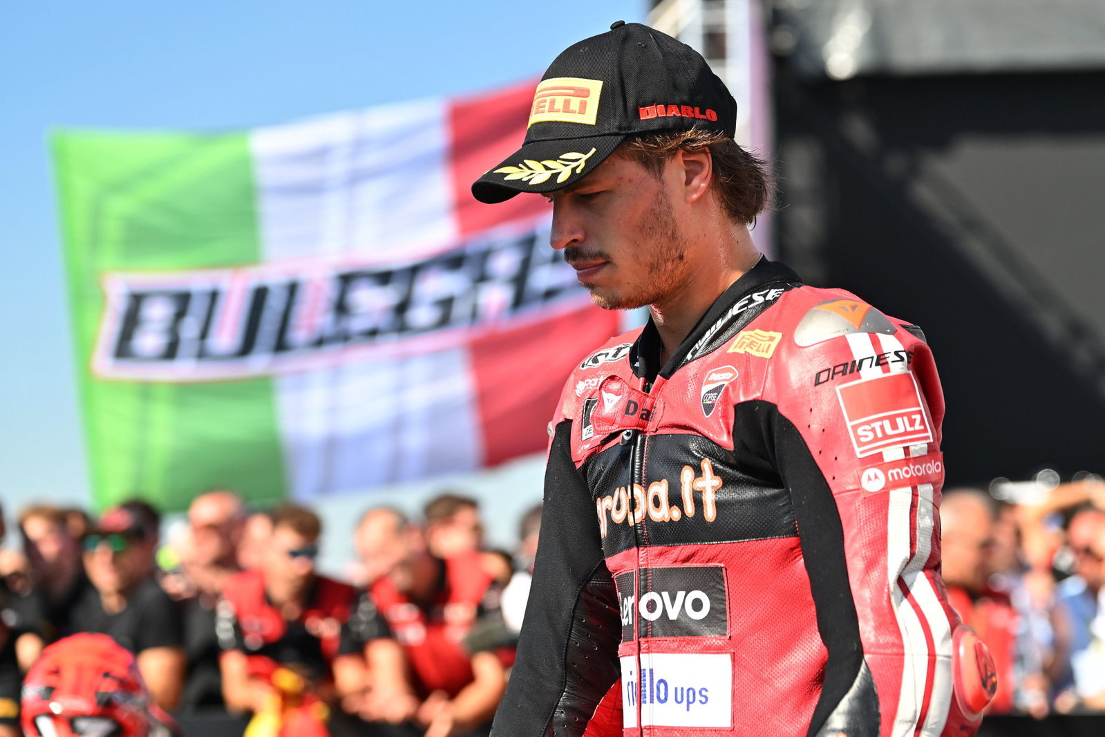 Nicolo Bulega, 2026 Italian WorldSBK, podium. Credit: Gold and Goose.