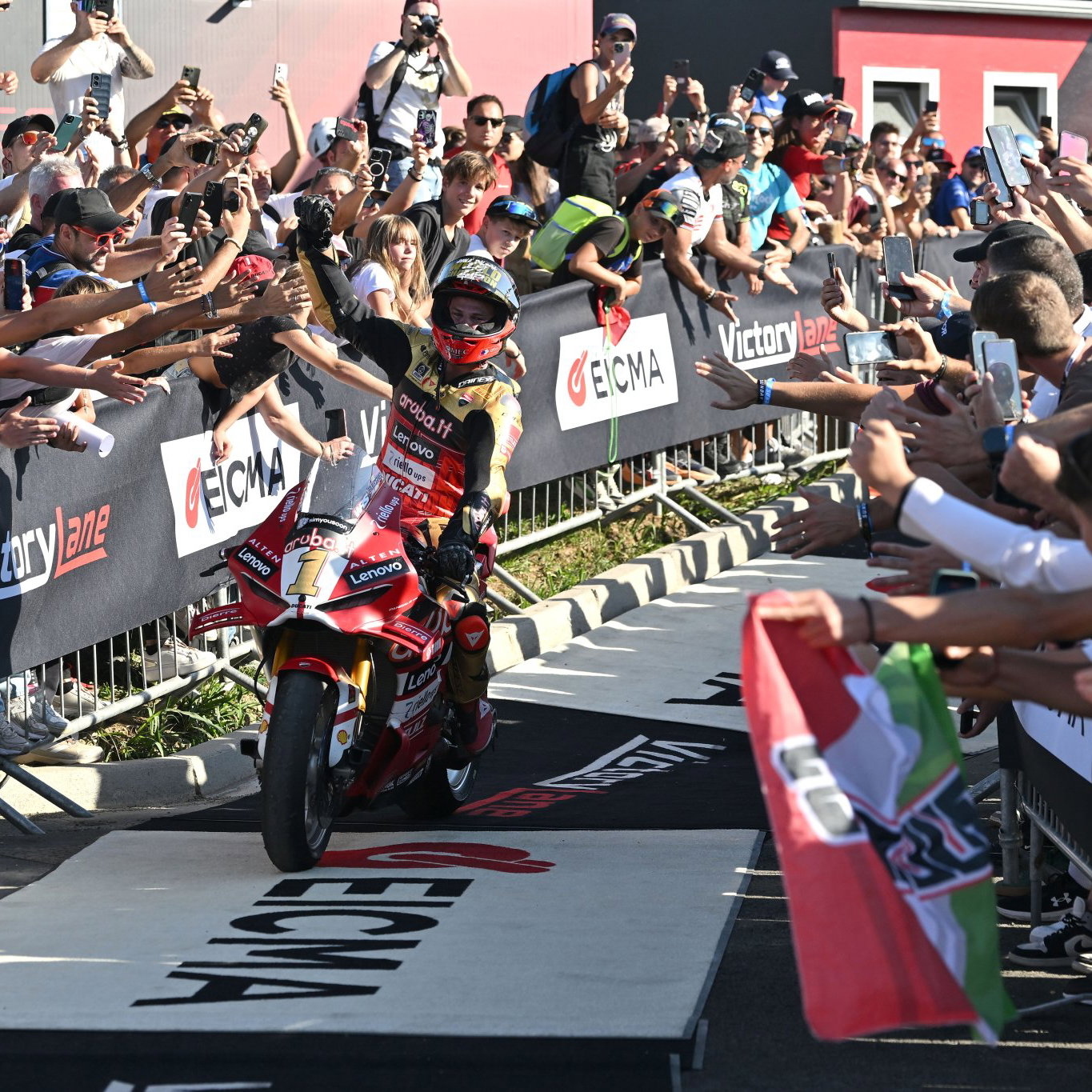 Nicolo Bulega, 2026 Italian WorldSBK, victory lane. Credit: Gold and Goose.