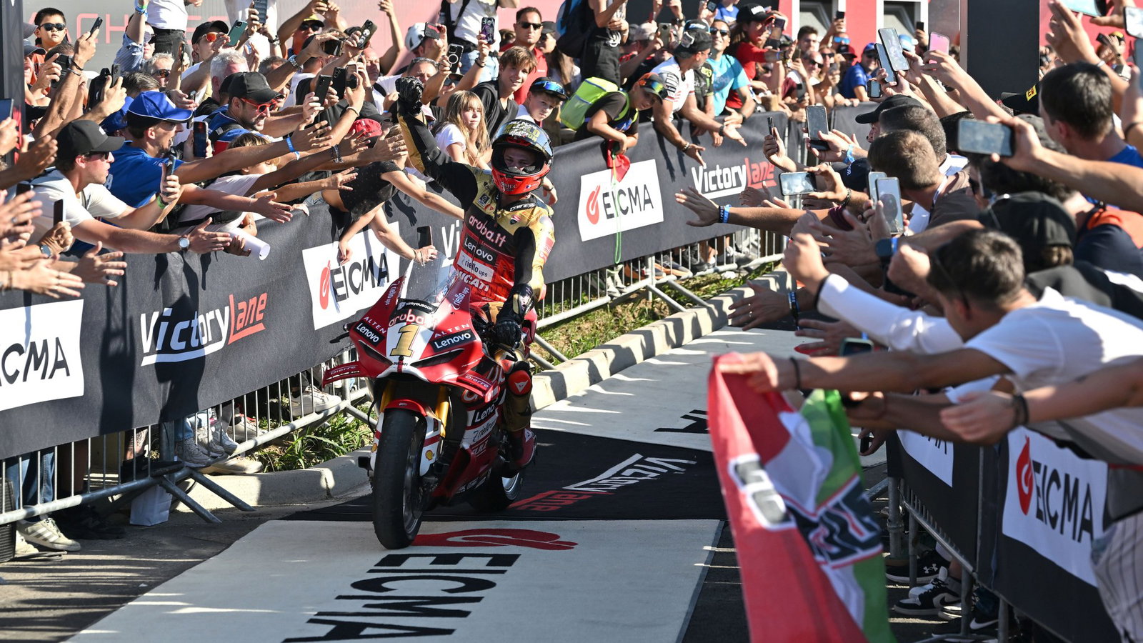 Nicolo Bulega, 2026 Italian WorldSBK, victory lane. Credit: Gold and Goose.
