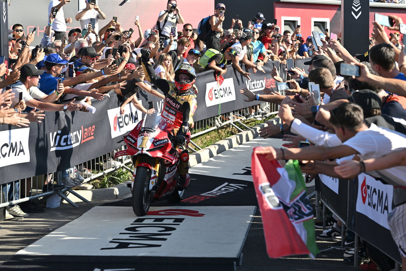 Nicolo Bulega, 2026 Italian WorldSBK, victory lane. Credit: Gold and Goose.