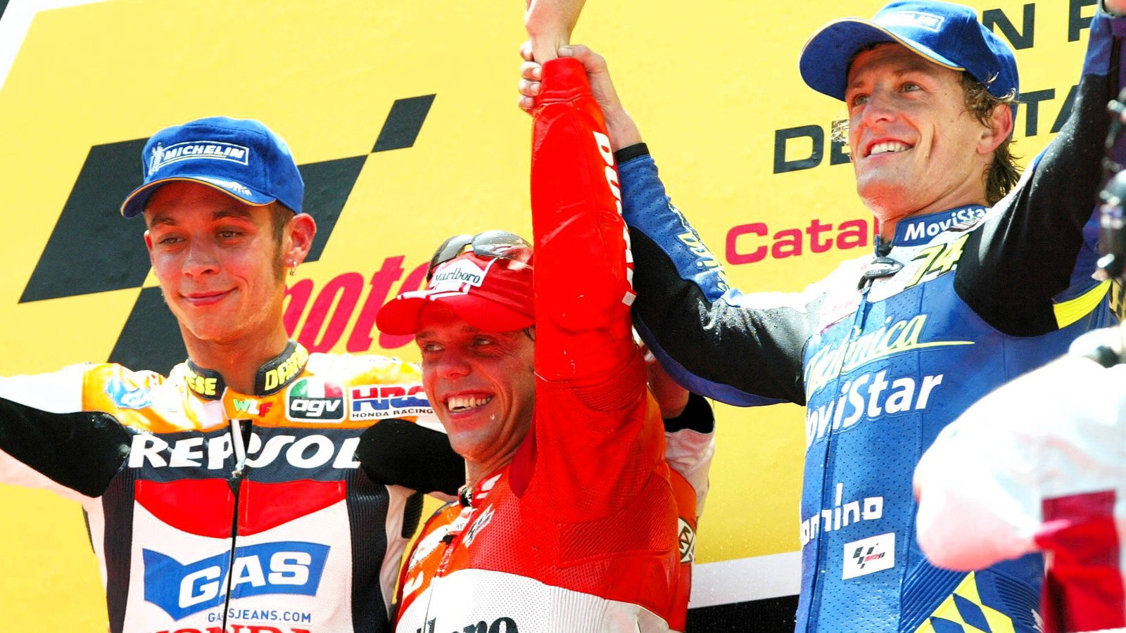 Loris Capirossi claims Ducati's first ever MotoGP win, Catalunya 2003.