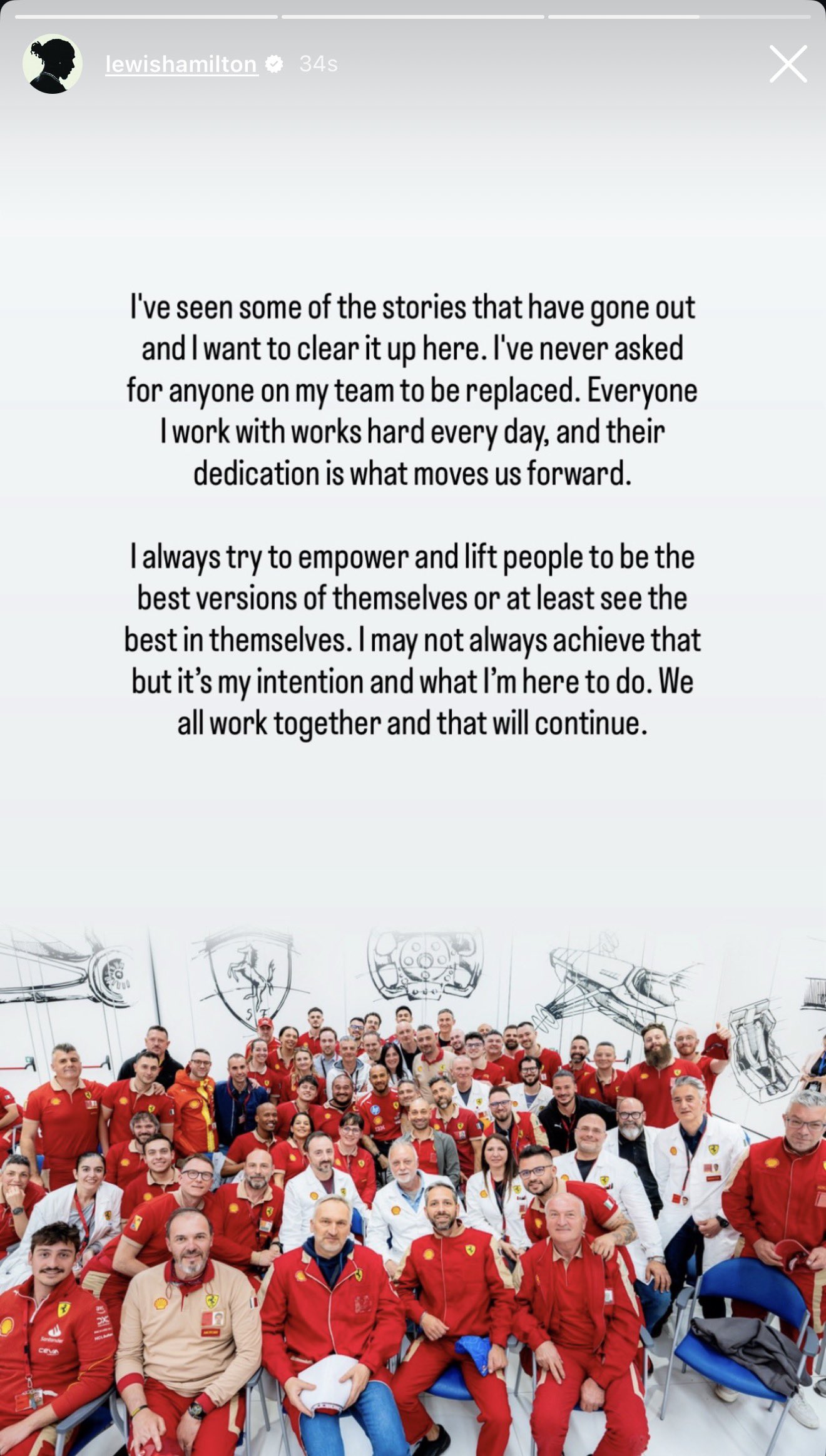 Hamilton addressed the rumours on his Instagram story 