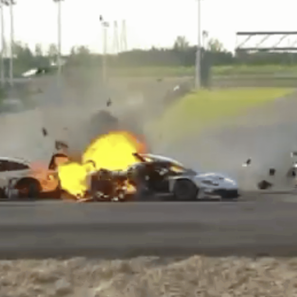 Ollie Millroy's burning Ferrari after China GT crash