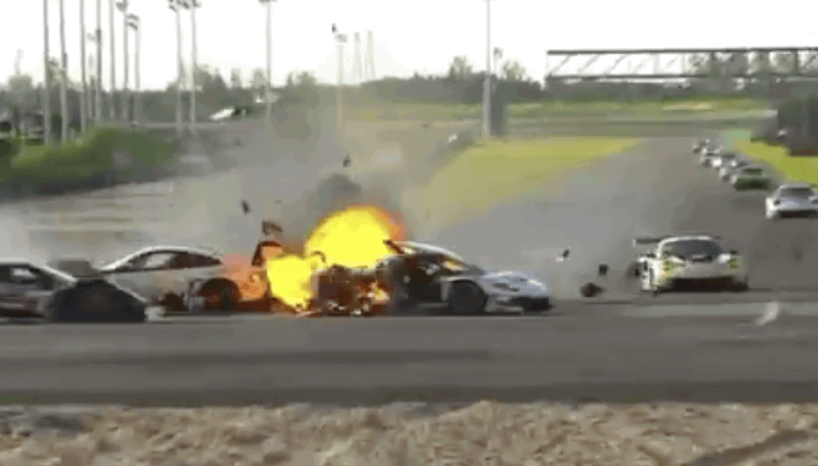 Ollie Millroy's burning Ferrari after China GT crash