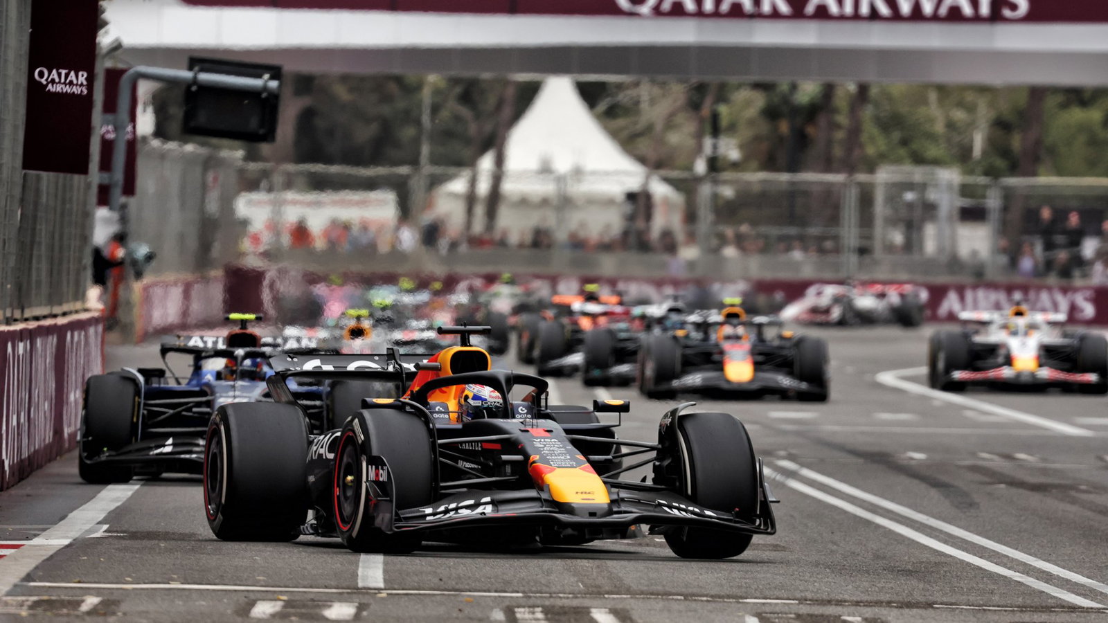 Max Verstappen leads at the start of the 2025 Azerbaijan Grand Prix