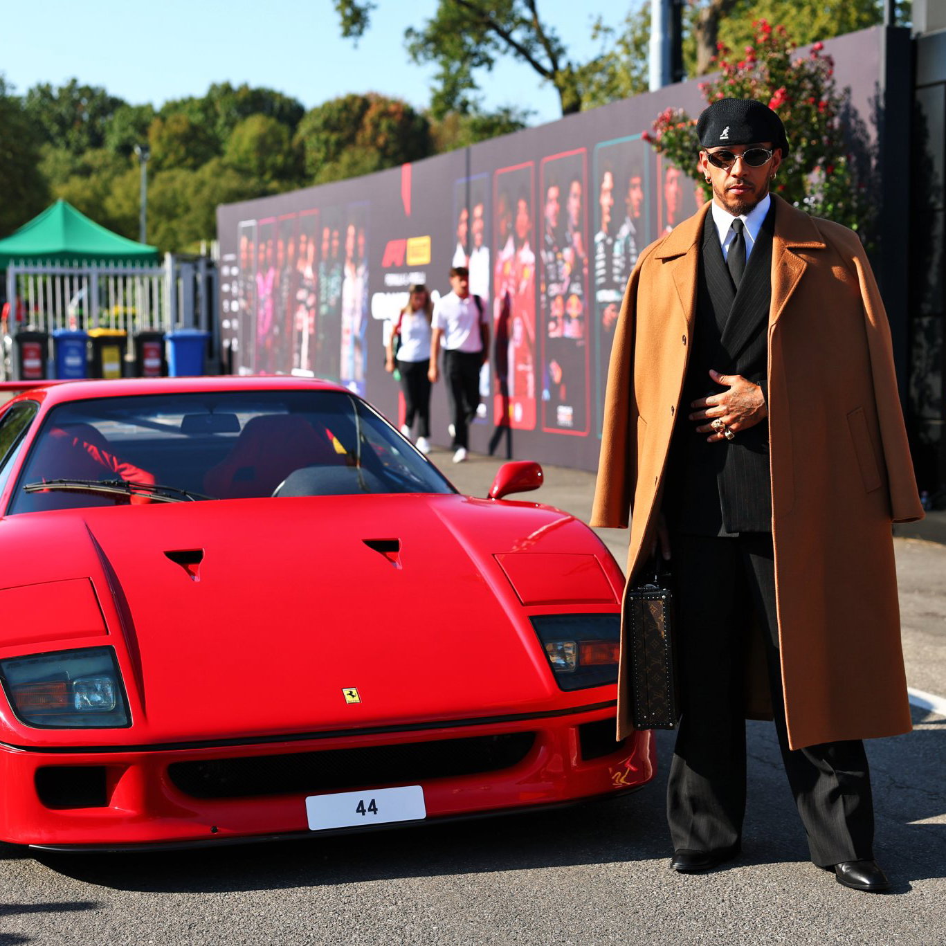Lewis Hamilton poses with his Ferrari F40 at Monza