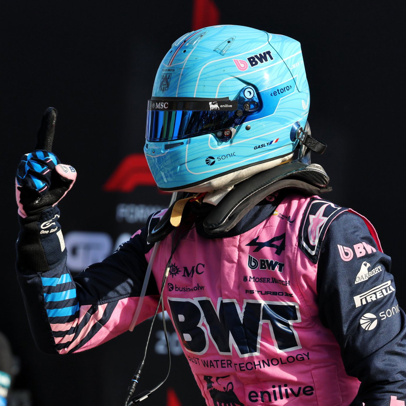 Pierre Gasly celebrates his shock F1 pole