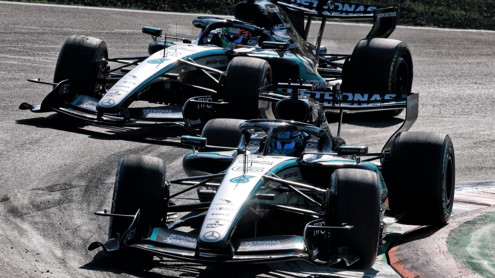 George Russell and Kimi Antonelli battled furiously for the lead
