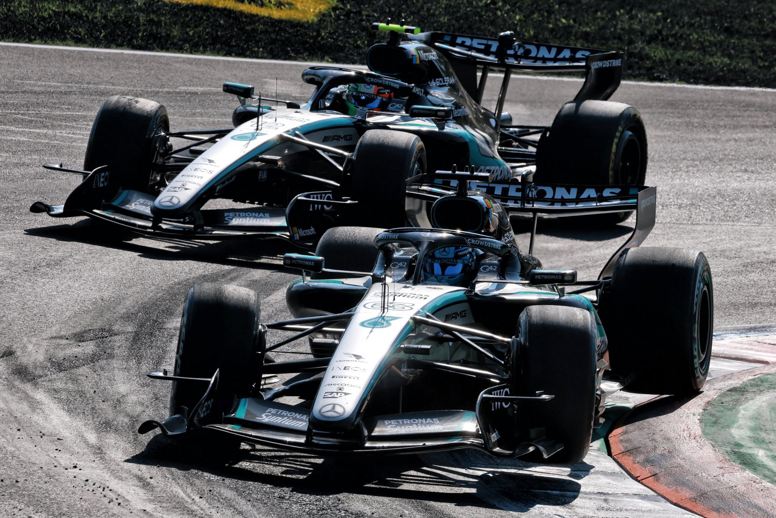George Russell and Kimi Antonelli battled furiously for the lead