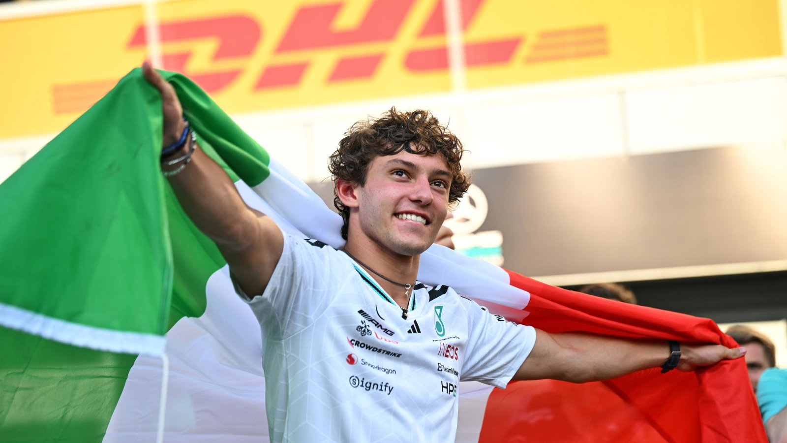 Antonelli celebrates in Monza