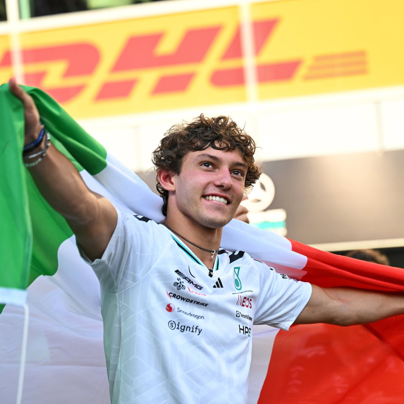 Antonelli celebrates in Monza