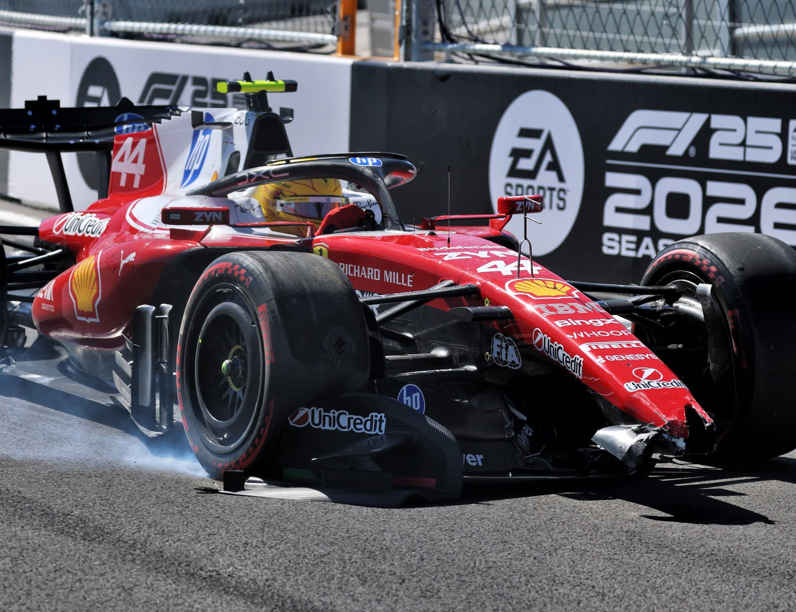 Lewis Hamilton crashed his Ferrari in final practice