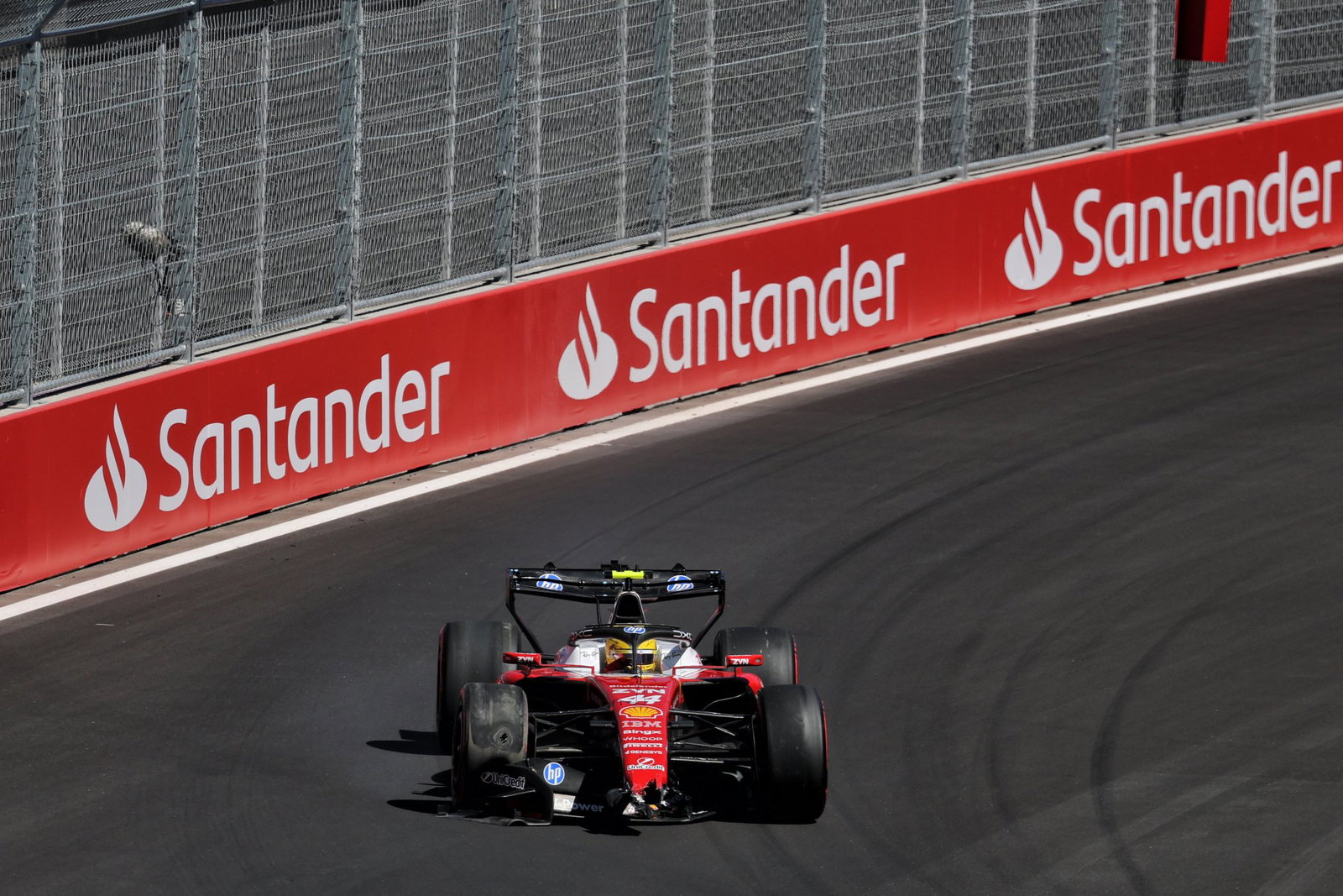 Hamilton continued to drive his heavily-damaged Ferrari
