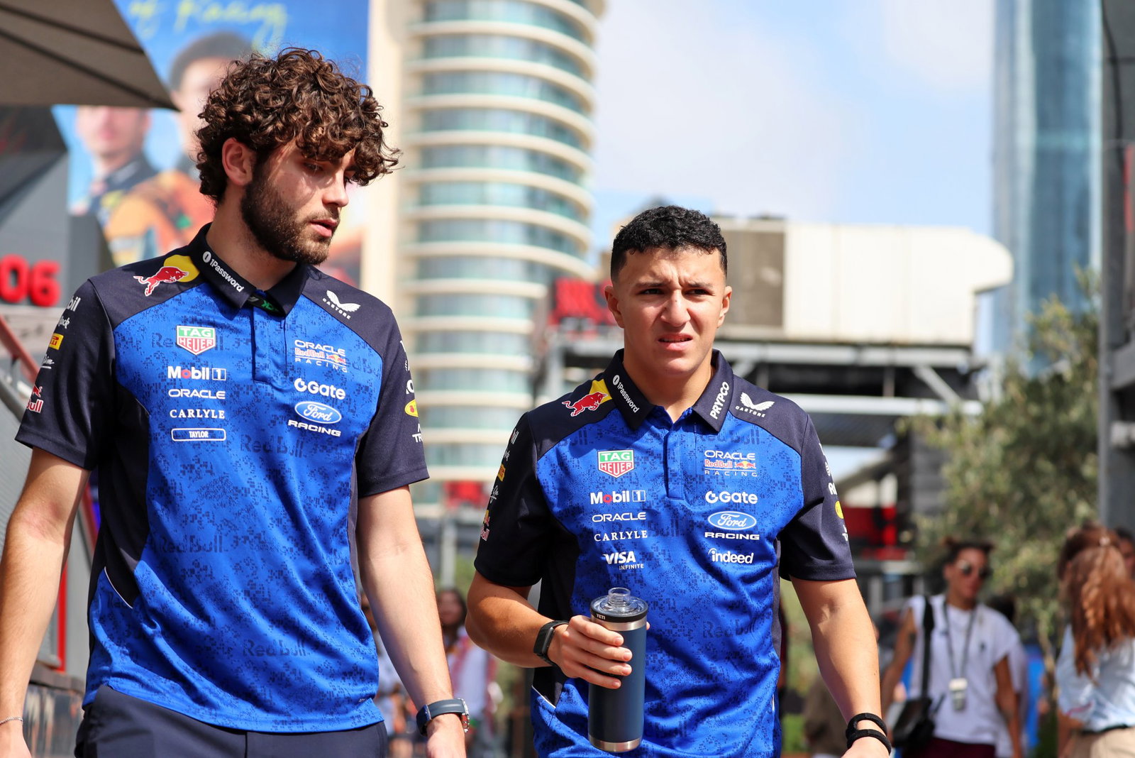 Hadjar's left wrist remains strapped up